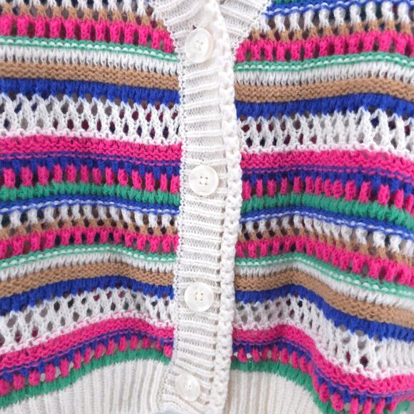 VIGOSS Womens Striped Candy Multicolor Crochet Button Down Sweater Cardigan L - Picture 6 of 12